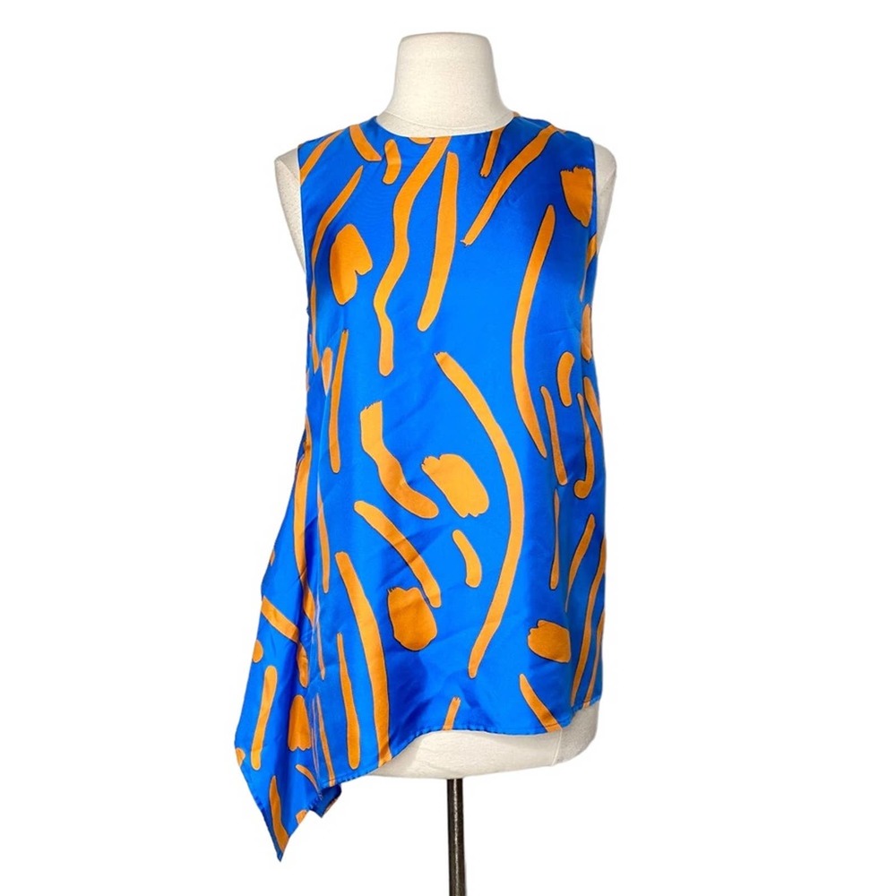 Diane Von Furstenberg Silk Print Asymmetrical Sleeveless Tank Top - Picture 1 of 5